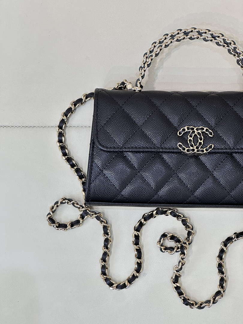 Chanel AP3238 Phone Holder with Chain Grained Shiny Calfskin Black