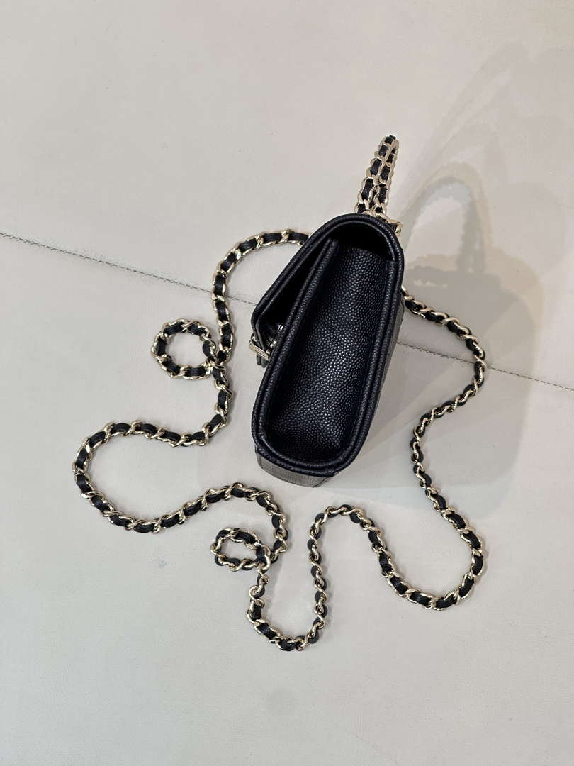 Chanel AP3238 Phone Holder with Chain Grained Shiny Calfskin Black