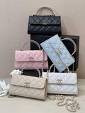 Chanel AP3238 Phone Holder with Chain Grained Shiny Calfskin Black