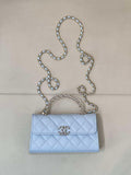 Chanel AP3238 Phone Holder with Chain Grained Shiny Calfskin Black