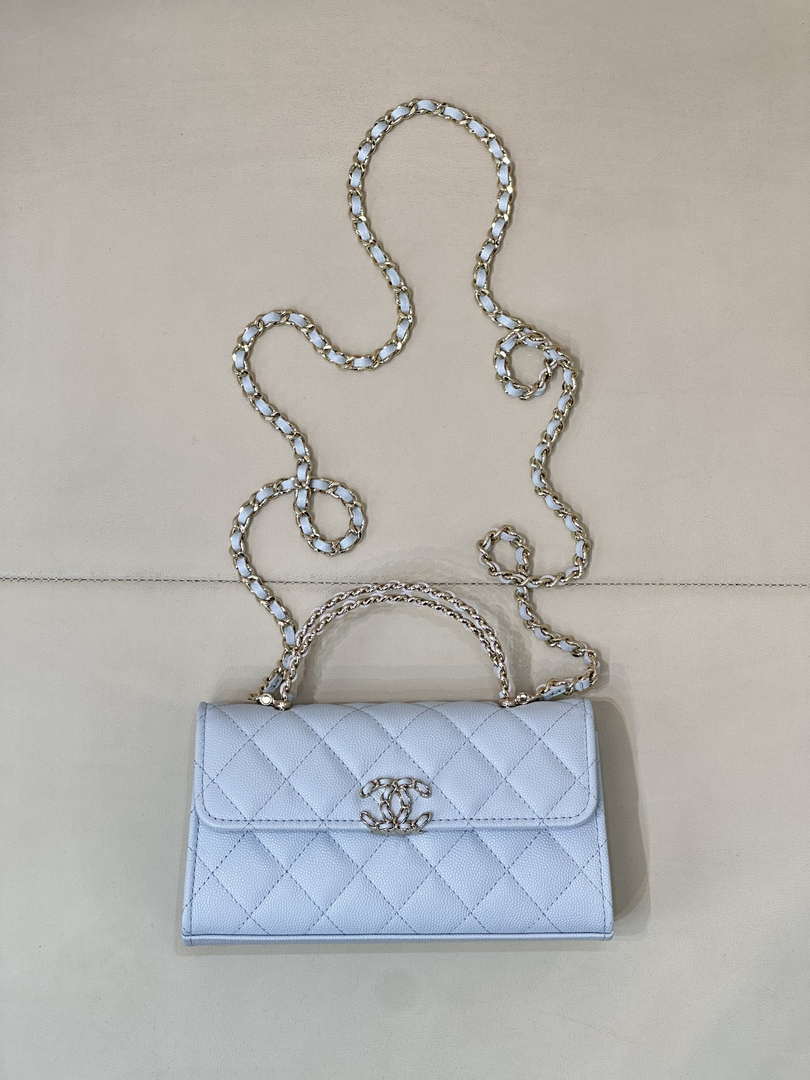 Chanel AP3238 Phone Holder with Chain Grained Shiny Calfskin Black