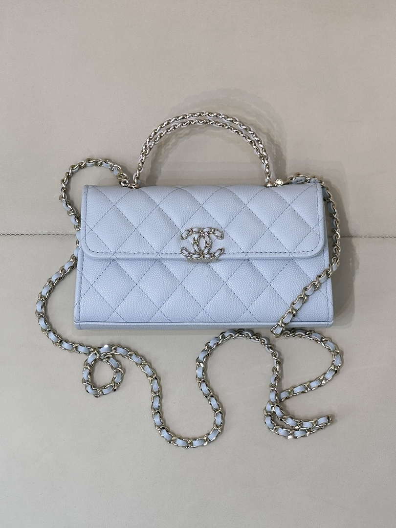 Chanel AP3238 Phone Holder with Chain Grained Shiny Calfskin Black