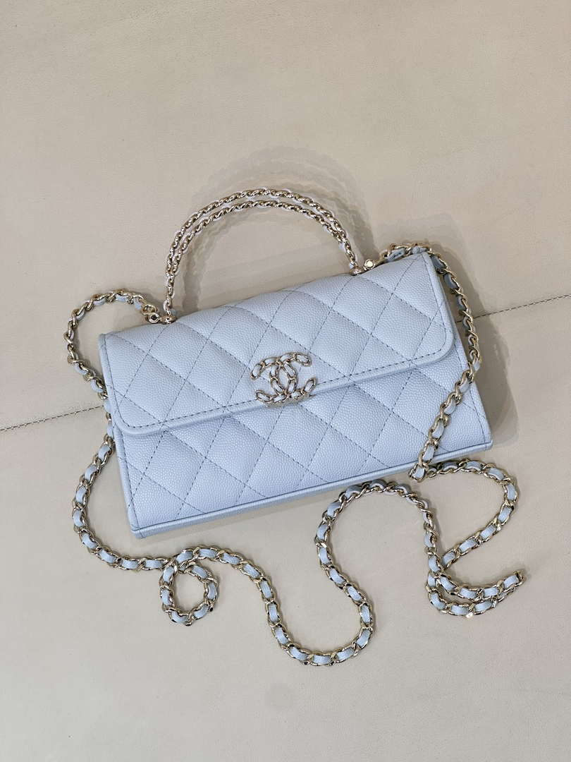 Chanel AP3238 Phone Holder with Chain Grained Shiny Calfskin Black