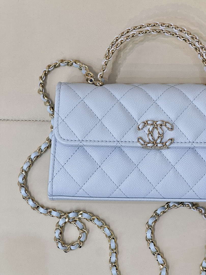 Chanel AP3238 Phone Holder with Chain Grained Shiny Calfskin Black