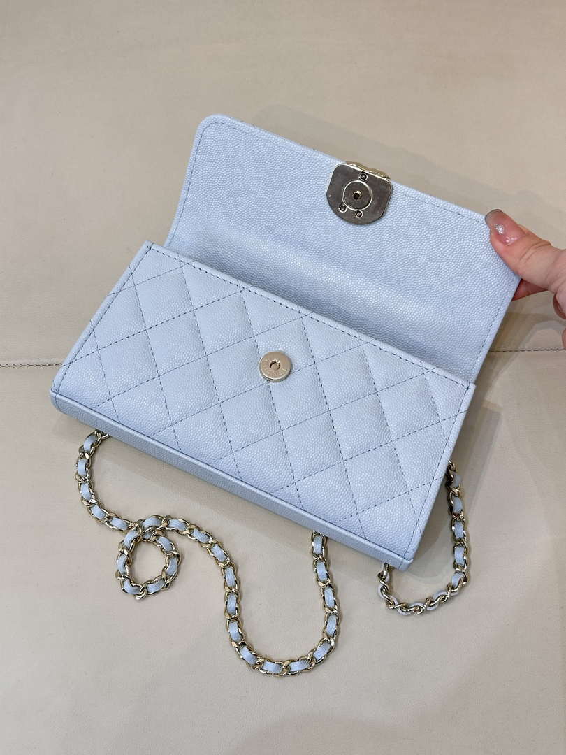 Chanel AP3238 Phone Holder with Chain Grained Shiny Calfskin Black