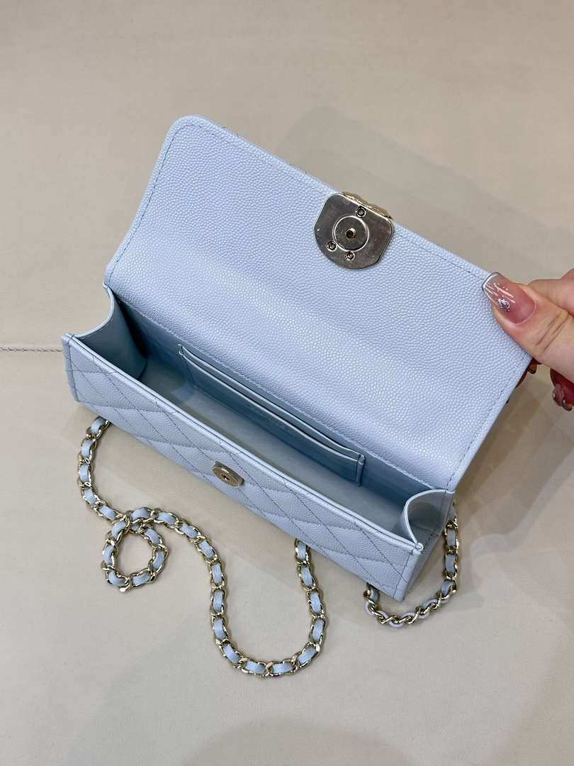 Chanel AP3238 Phone Holder with Chain Grained Shiny Calfskin Black