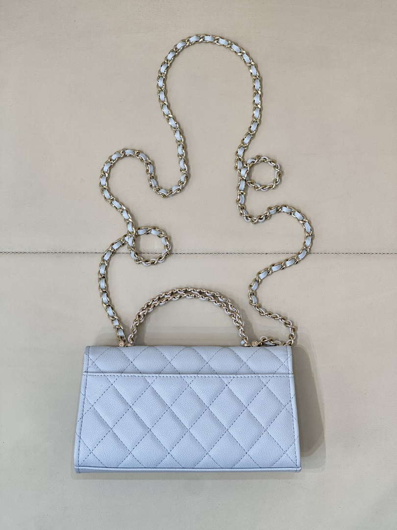 Chanel AP3238 Phone Holder with Chain Grained Shiny Calfskin Black