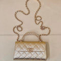 Chanel AP3238 Phone Holder with Chain Grained Shiny Calfskin Gold - Default Title - View 1