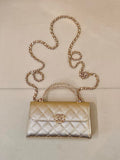 Chanel AP3238 Phone Holder with Chain Grained Shiny Calfskin Gold
