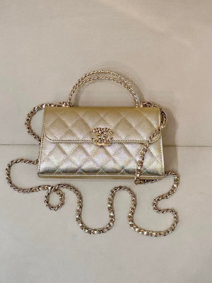 Chanel AP3238 Phone Holder with Chain Grained Shiny Calfskin Gold - Default Title - View 3