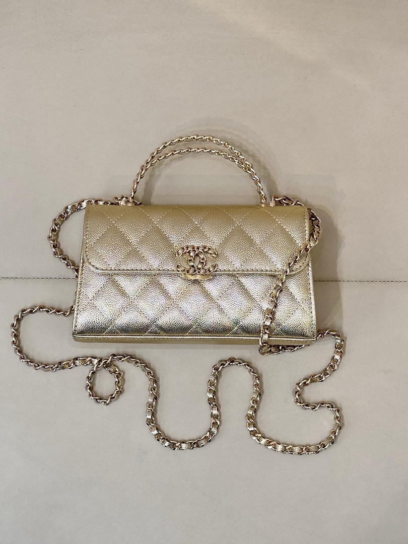 Chanel AP3238 Phone Holder with Chain Grained Shiny Calfskin Gold