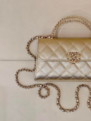 Chanel AP3238 Phone Holder with Chain Grained Shiny Calfskin Gold - Default Title - View 5