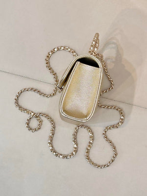 Chanel AP3238 Phone Holder with Chain Grained Shiny Calfskin Gold - Default Title - View 6