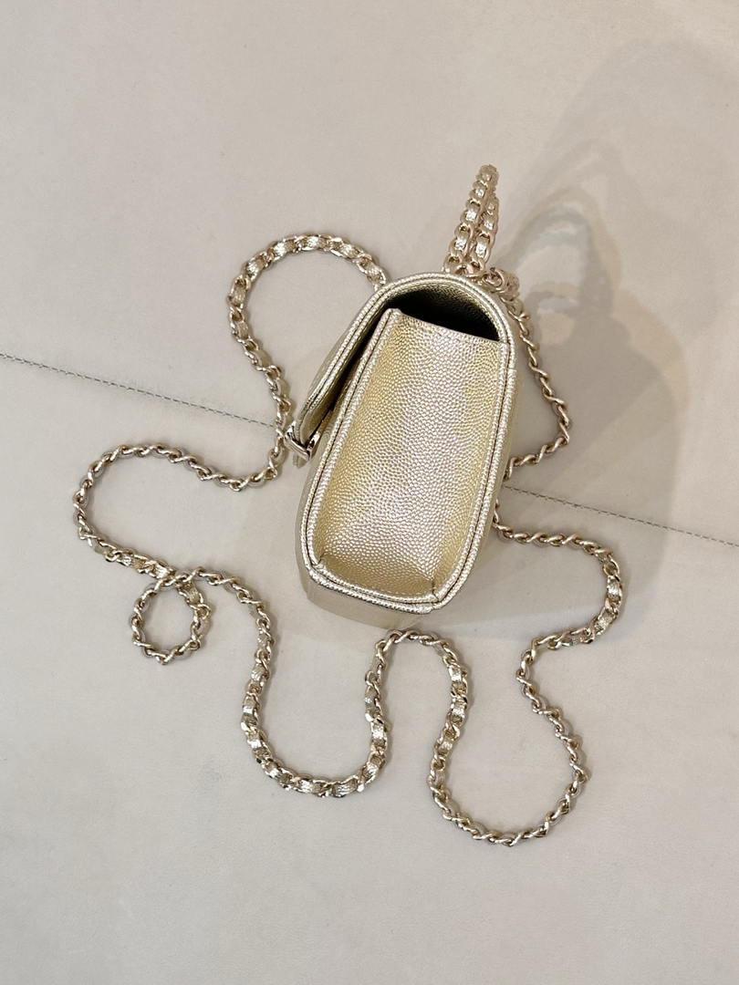 Chanel AP3238 Phone Holder with Chain Grained Shiny Calfskin Gold