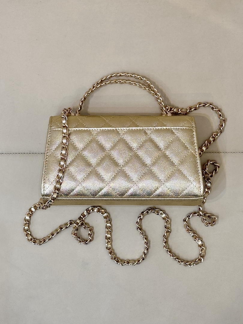 Chanel AP3238 Phone Holder with Chain Grained Shiny Calfskin Gold - Default Title - View 7
