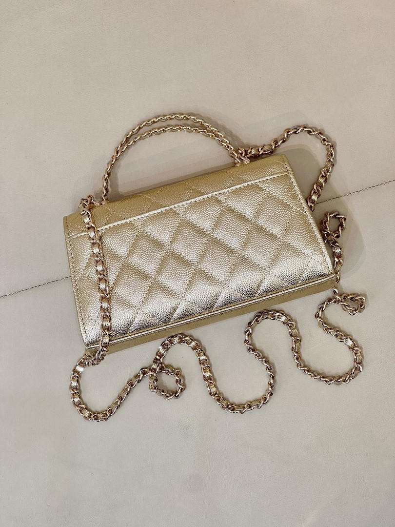 Chanel AP3238 Phone Holder with Chain Grained Shiny Calfskin Gold