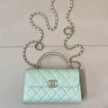 Chanel AP3238 Phone Holder with Chain Grained Shiny Calfskin  Light Green - Default Title - View 1
