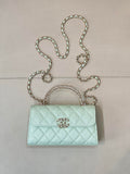 Chanel AP3238 Phone Holder with Chain Grained Shiny Calfskin  Light Green