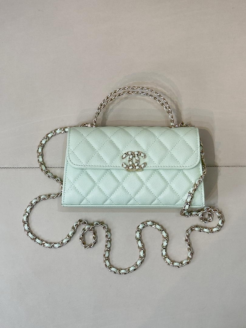 Chanel AP3238 Phone Holder with Chain Grained Shiny Calfskin  Light Green