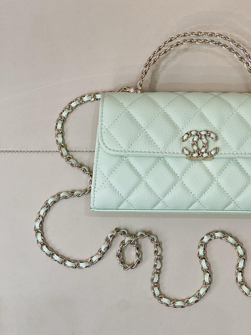 Chanel AP3238 Phone Holder with Chain Grained Shiny Calfskin  Light Green