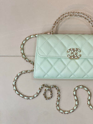 Chanel AP3238 Phone Holder with Chain Grained Shiny Calfskin  Light Green - Default Title - View 5