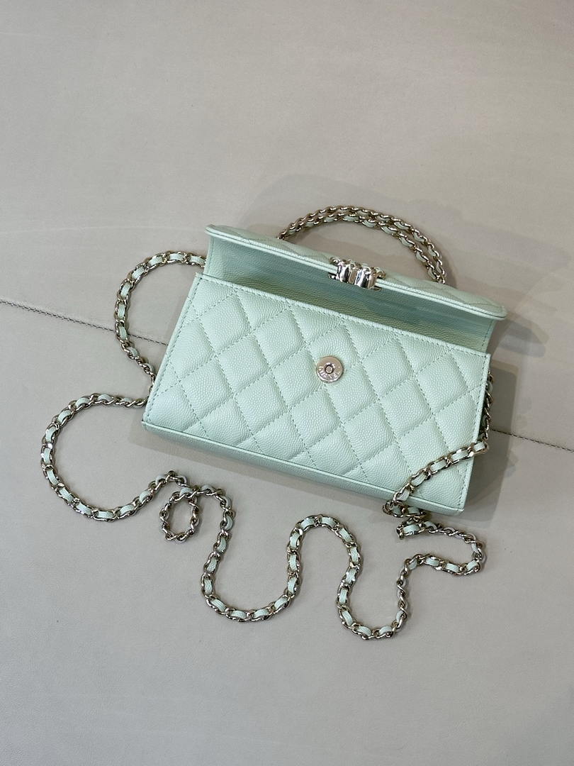 Chanel AP3238 Phone Holder with Chain Grained Shiny Calfskin  Light Green