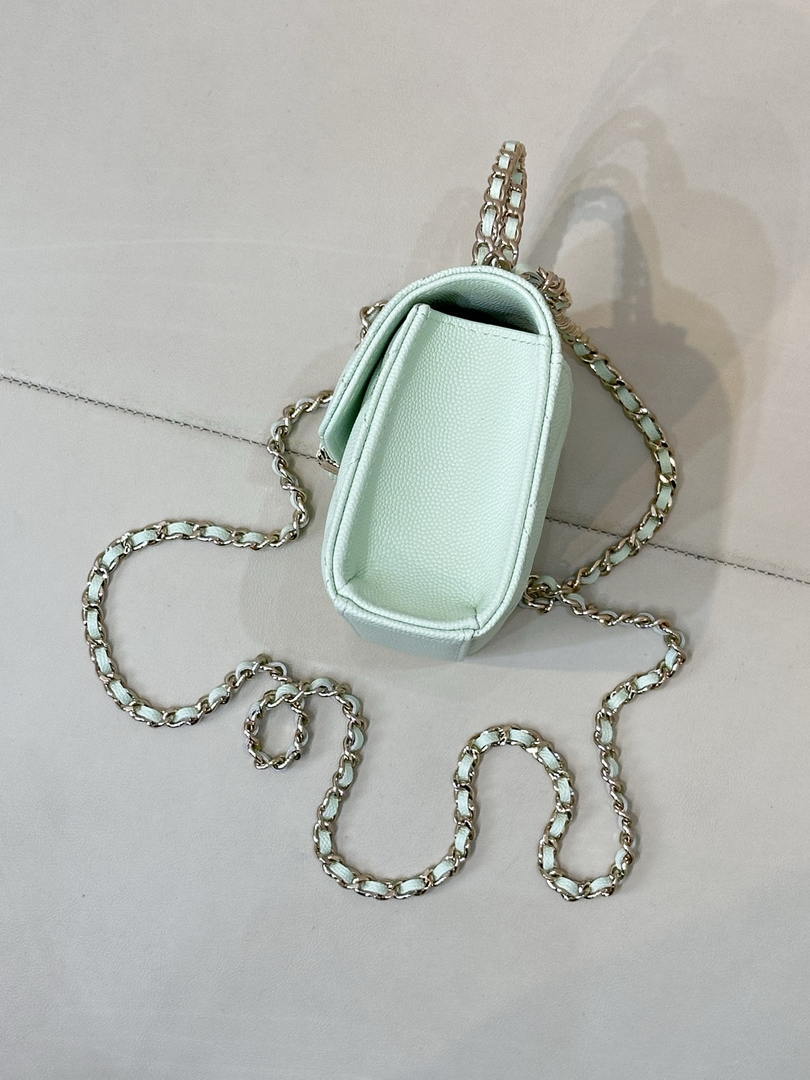 Chanel AP3238 Phone Holder with Chain Grained Shiny Calfskin  Light Green - Default Title - View 7