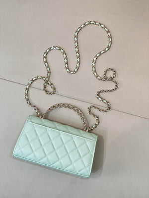 Chanel AP3238 Phone Holder with Chain Grained Shiny Calfskin  Light Green - Default Title - View 9