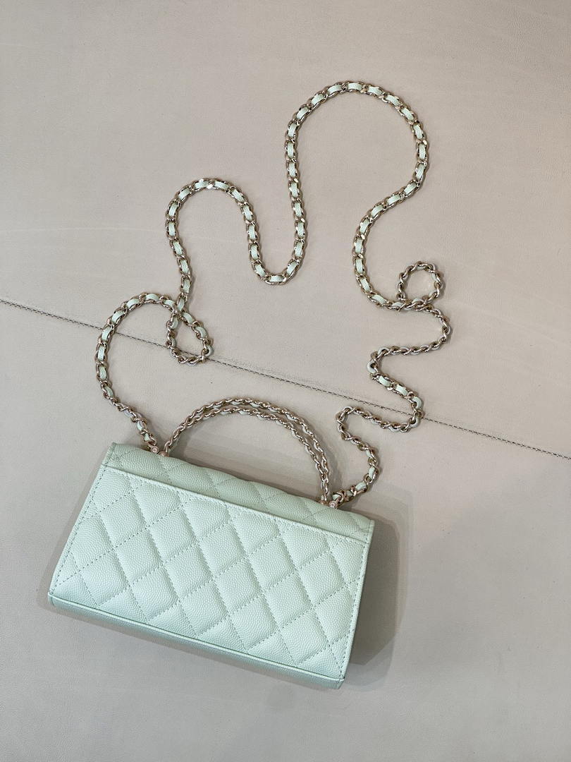 Chanel AP3238 Phone Holder with Chain Grained Shiny Calfskin  Light Green - Default Title - View 9