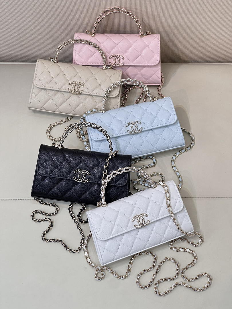 Chanel AP3238 Phone Holder with Chain Grained Shiny Calfskin  Light Green