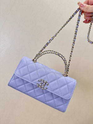 Chanel AP3238 Phone Holder with Chain Grained Shiny Calfskin Purple - Default Title - View 1
