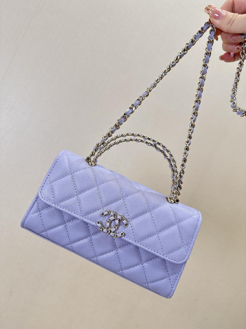 Chanel AP3238 Phone Holder with Chain Grained Shiny Calfskin Purple
