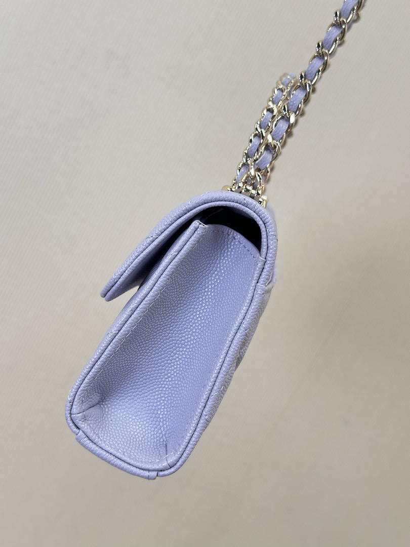 Chanel AP3238 Phone Holder with Chain Grained Shiny Calfskin Purple - Default Title - View 3