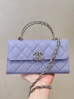 Chanel AP3238 Phone Holder with Chain Grained Shiny Calfskin Purple - Default Title - View 4
