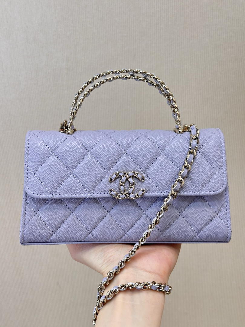 Chanel AP3238 Phone Holder with Chain Grained Shiny Calfskin Purple