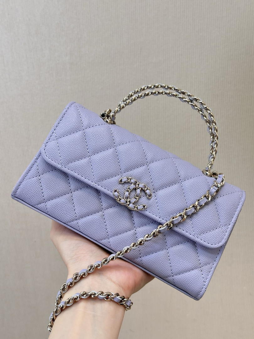 Chanel AP3238 Phone Holder with Chain Grained Shiny Calfskin Purple - Default Title - View 5