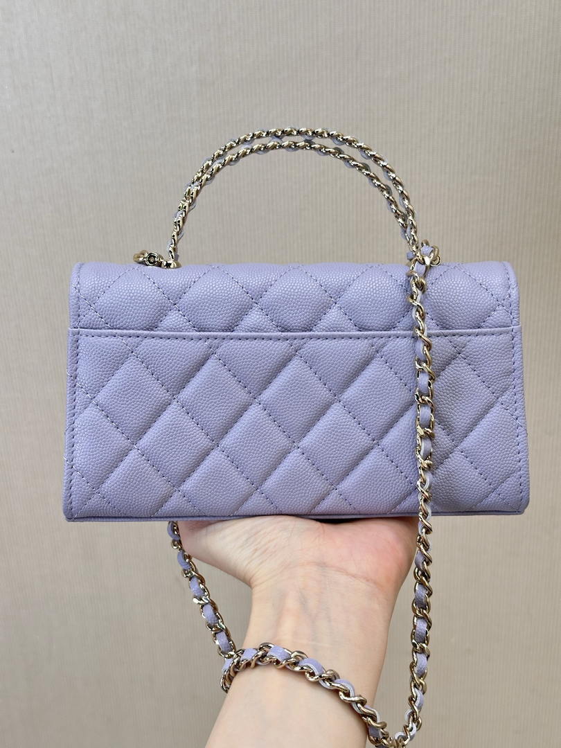 Chanel AP3238 Phone Holder with Chain Grained Shiny Calfskin Purple