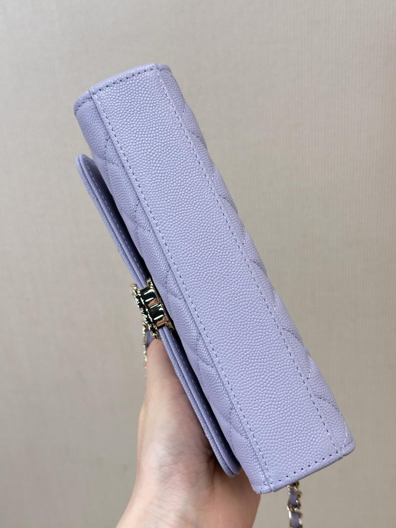 Chanel AP3238 Phone Holder with Chain Grained Shiny Calfskin Purple