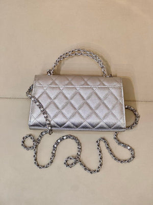 Chanel AP3238 Phone Holder with Chain Grained Shiny Calfskin Silver - Default Title - View 14