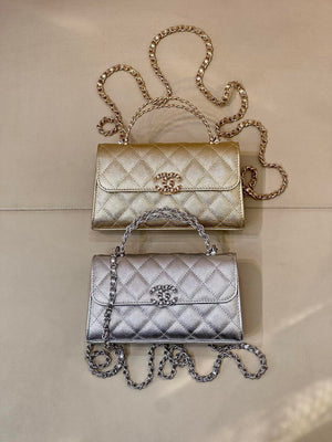 Chanel AP3238 Phone Holder with Chain Grained Shiny Calfskin Silver - Default Title - View 7