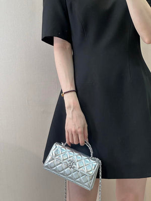 Chanel AP3238 Phone Holder with Chain Grained Shiny Calfskin Silver - Default Title - View 6