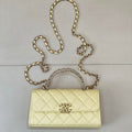 Chanel AP3238 Phone Holder with Chain Grained Shiny Calfskin Yellow - Default Title - View 1