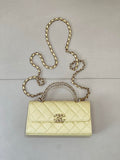 Chanel AP3238 Phone Holder with Chain Grained Shiny Calfskin Yellow