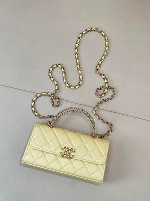 Chanel AP3238 Phone Holder with Chain Grained Shiny Calfskin Yellow - Default Title - View 2