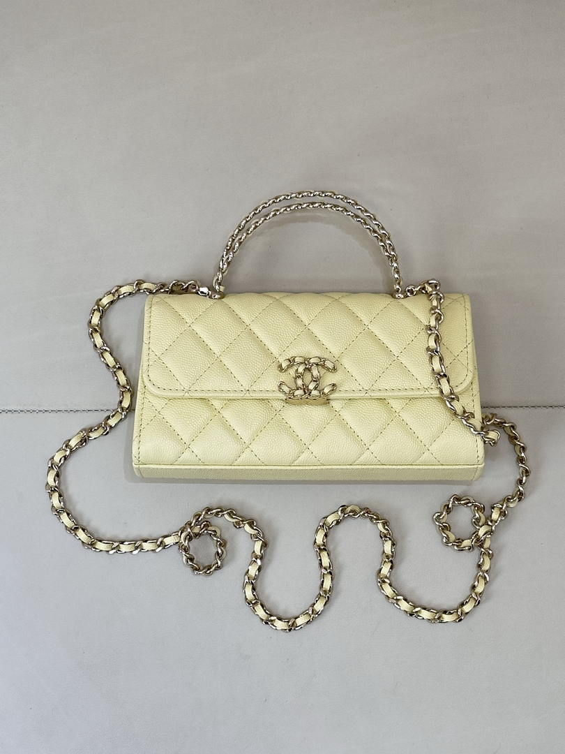 Chanel AP3238 Phone Holder with Chain Grained Shiny Calfskin Yellow