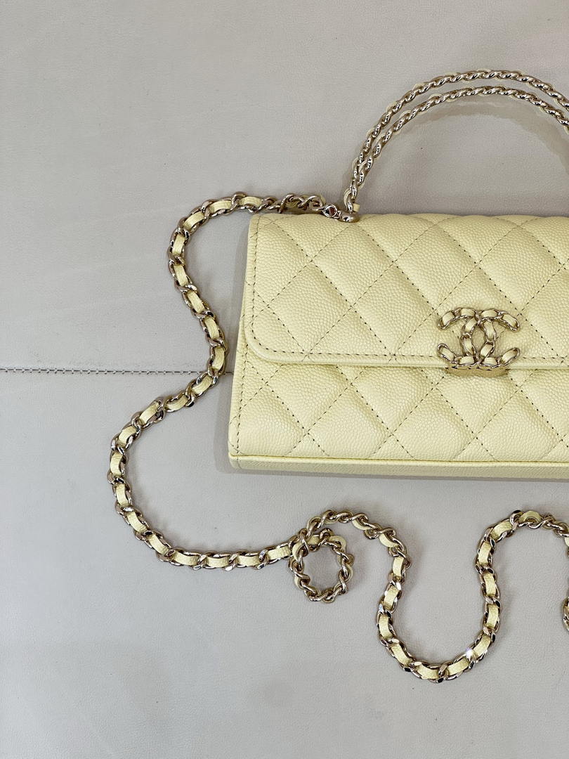 Chanel AP3238 Phone Holder with Chain Grained Shiny Calfskin Yellow - Default Title - View 5