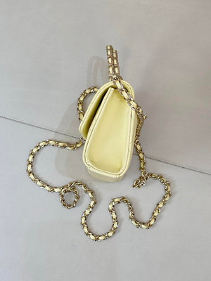 Chanel AP3238 Phone Holder with Chain Grained Shiny Calfskin Yellow - Default Title - View 6