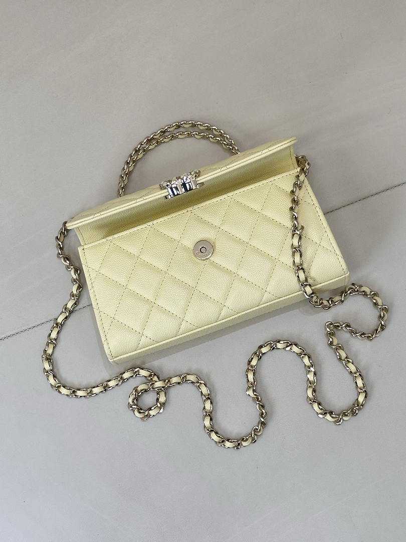 Chanel AP3238 Phone Holder with Chain Grained Shiny Calfskin Yellow