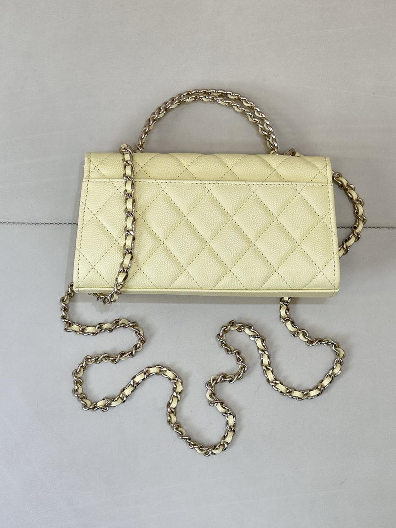 Chanel AP3238 Phone Holder with Chain Grained Shiny Calfskin Yellow