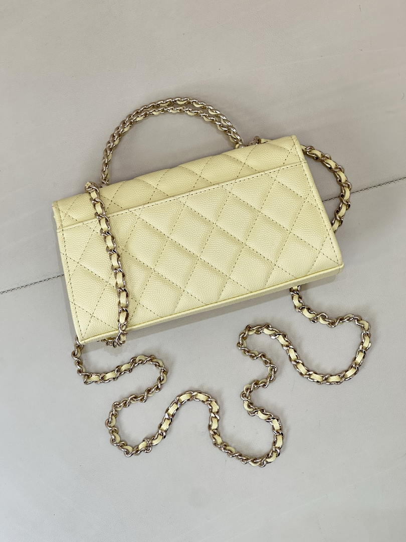Chanel AP3238 Phone Holder with Chain Grained Shiny Calfskin Yellow
